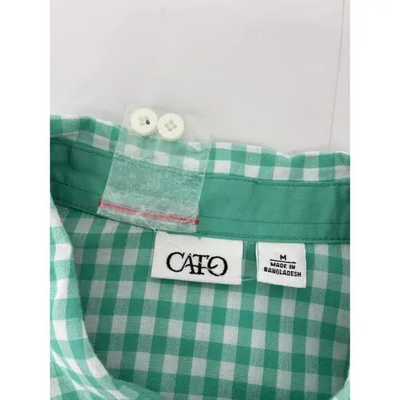 Cato Women's Teal Green and White Gingham Button-Up Shirt Medium - Picture 5 of 8